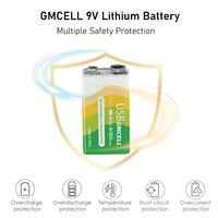 Batería de Iones de Litio Recargable GMCELL de 500mAh y 9V con USB Tipo-C, Multiprotección, Venta al por Mayor para Multímetro, Detector de Humo, Pedal de Guitarra