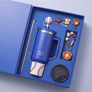 Ensemble cadeau de gobelets isothermes personnalisés en gros, en acier inoxydable à double paroi, 40 oz, avec poignée, style américain - Product Image 1