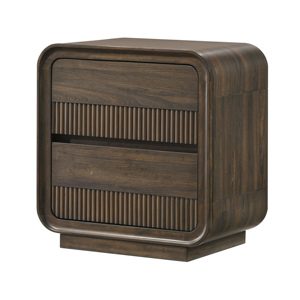 Mid Century Flair Rounded Edge Nightstand Warm Wood Finish Two <b>Drawer</b> <b>Storage</b> Wooden Bedroom Furniture - Product Image 1