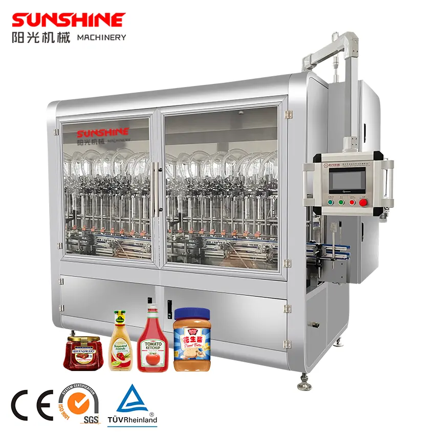 Lebensmittel qualität Automatische Glasglas Plastik flasche Ketchup Mayonnaise Sauce Füller Maschine Produktions linie