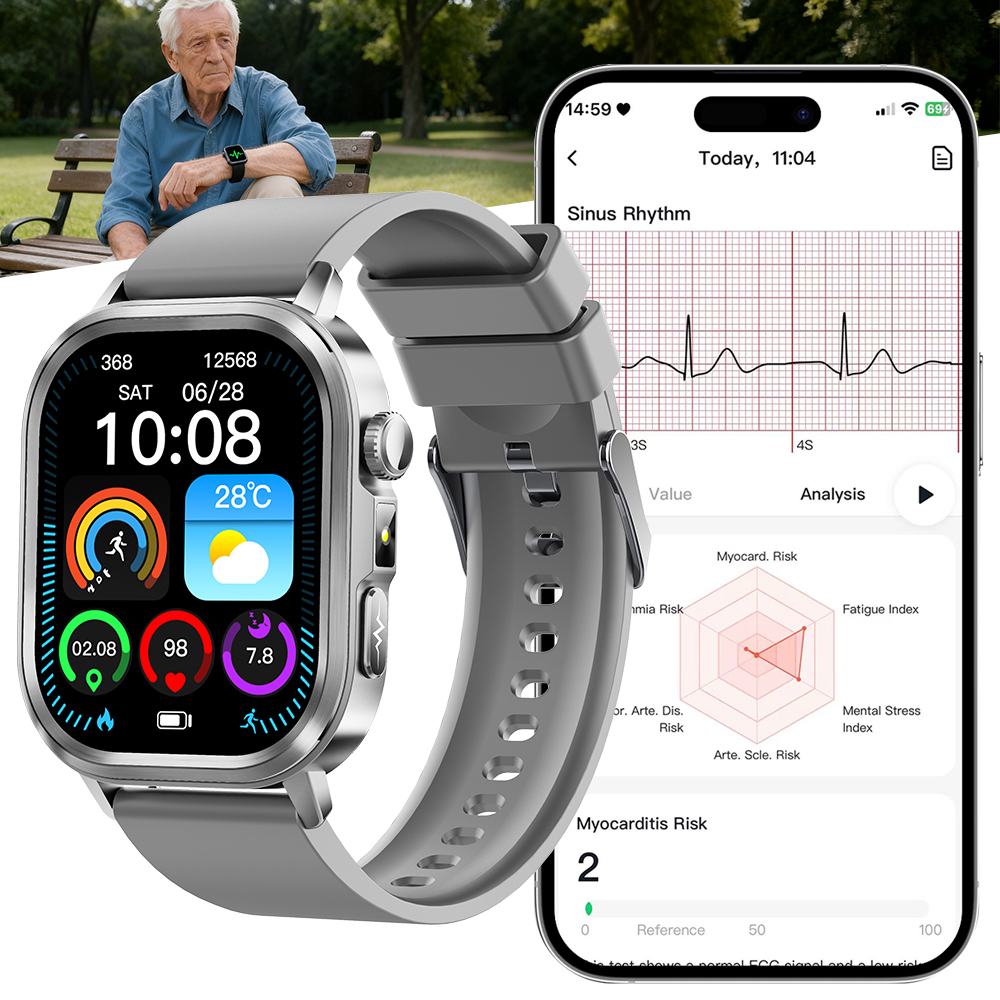 หน้าปัดสีเงินพร้อมสายซิลิโคนสีเทา