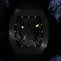 Reloj Automático para Hombre NAMKIN de 43 mm, Caja de Titanio de Lujo, Diseño Tonneau, Esfera Hueca, Correa de Caucho FKM