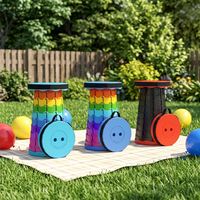 Taburete Plegable Telescópico de Altura Ajustable con Asiento Redondo de Plástico para Paseos por Ciudades Antiguas, Jardines, Patios y Uso Relajante y Confortable