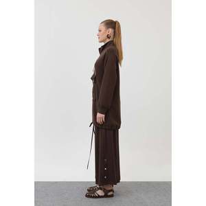 Puane Women's Brown Pocket Detail Zippered Two-Piece Outfit <b>Set</b> - Modern Casual Style with Functional Design 14299TKS - Product Image 4