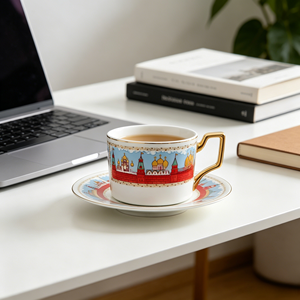 Juego de Taza y Platillo de Porcelana de Lujo con Asa Dorada, Diseño <span class=keywords><strong>del</strong></span> <span class=keywords><strong>Kremlin</strong></span> de Moscú, Taza de Cerámica para Té, Regalo para la Hora <span class=keywords><strong>del</strong></span> Té - Product Image 4