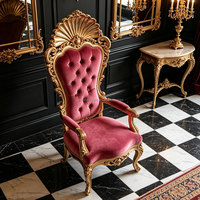 Fauteuil de salon de luxe français en bois massif à dossier haut, en velours rouge, mobilier de salon de style européen, fauteuil en bois sculpté