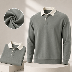 Mens <b>Polo</b> <b>Neck</b> <b>Sweater</b> Long Sleeve Contrast Collar Pullover Casual Golf Knit Top Custom Logo Lightweight Performance Wear - Product Image 1