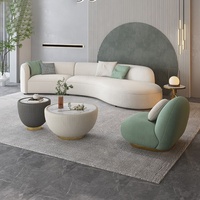 Modernes Leder-Ecksofa-Set mit Geschwungenem Design Massivholzrahmen Gepolsterte Modulare Wohnzimmermöbel