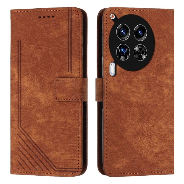 For Tecno Camon 30 Premier Skin Feel Stripe Pattern Leather Phone Case with Long Lanyard