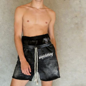 Custom 3D Embroidery 100% Cotton Distressed Men's Jogger Shorts Summer Streetwear Double Waist <b>Layer</b> Sun Faded Sweat Shorts - Product Image 1