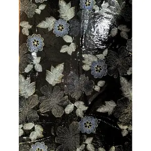 Big Floral flower pigment print French tulle lace mesh embroidered sequin embroidery lace fabric For Prom dress