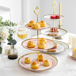 Plateau à fruits créatif en céramique, style européen, support à pâtisserie à trois étages, plateau à gâteau à double étage pour le thé de l'après-midi, salon <span class=keywords><strong>moderne</strong></span> - Product Image 2