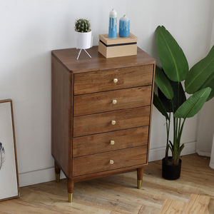 Nordic Solid Wood Five Drawer <b>Chest</b> Walnut Color Bedroom <b>Storage</b> Cabinet With Drawers - Product Image 3