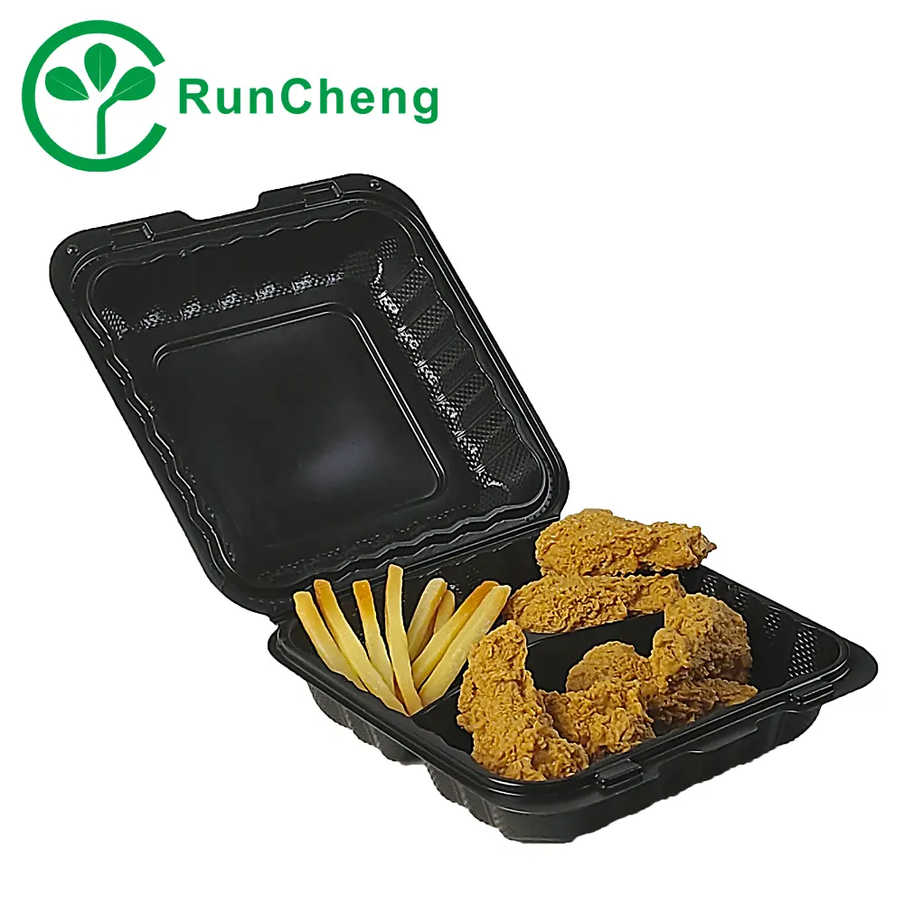 8 Inch ECO-friendly Disposable Lunch Box Environmental Takeout Container -3 Compartment Food Container 150pcs/carton