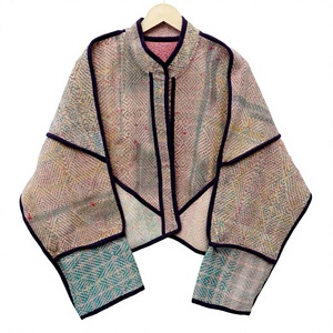 Chaqueta Kantha Estampada para Mujer, 100% Algodón, Ecológica, Transpirable, Estilo Vintage, Cuello Mandarín, para Otoño - Product Image 1