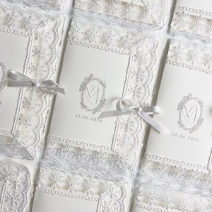 Elegant Vintage Lace Wedding Invitations Custom Handmade Paper Invite Card With <b>Wax</b> <b>Seal</b> And Silk Ribbon - Product Image 3