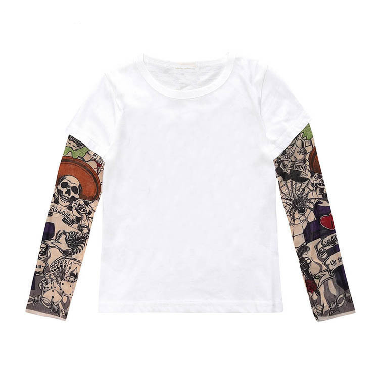 Camiseta Infantil Com Manga De Tatuagem - Estilo Rock Para Meninos