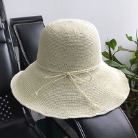 Topi pantai kualitas tinggi musim panas indah kertas halus topi pantai rajutan topi ember warna-warni untuk wanita grosir perjalanan