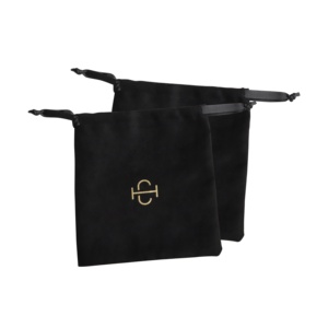 Luxury Small Black Microfiber Suede Drawstring Pouch with Gold Foil logo for Jewelry Gift Cosmetic Accessories Packing <b>Dust</b> <b>Bag</b> - Product Image 6