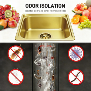 TOPWAY <span class=keywords><strong>Siphon</strong></span> de vidange de lavabo moderne en acier inoxydable doré brossé et plastique 114 mm, installation facile pour <span class=keywords><strong>cuisine</strong></span> d'hôtel, qualité supérieure - Product Image 4