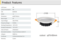 Projecteur commercial pour hôtel et centre commercial avec garantie de 5 ans, angle de faisceau 90° °   Downlight LED encastré SMD réglable CCT 2700-7000k