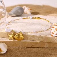 Collar de Acero Inoxidable con Colgante de Concha y Estrella de Mar para Playa, Verano, Pulsera