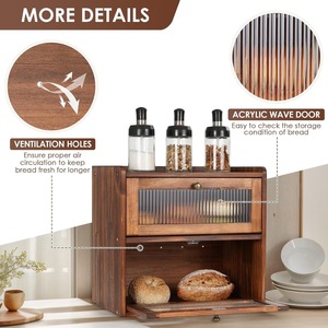 Wooden bread box, cross-border bread container storage box, double-layer food storage rack, <b>kitchen</b> storage and seasoning rack - Product Image 5