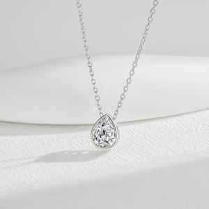 Kalung Liontin Rantai Perak Sterling 925 Berlapis Rhodium Model Bezel Pear Water Drop Zircon, Hadiah Wanita untuk Pesta dan Hari Jadi - Product Image 6
