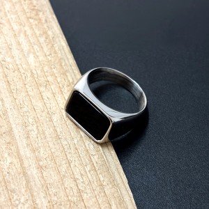 Bague carrée en acier inoxydable VAF avec <span class=keywords><strong>pierre</strong></span> de verre noire pour homme - Product Image 3