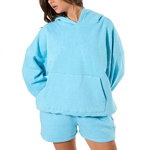 Conjunto Deportivo Informal de Dos Piezas para Mujer, Transpirable, 100% Algodón, Sudadera con Capucha y Pantalones Cortos, Ropa Deportiva de Entrenamiento, Conjunto Informal de Dos Piezas de Felpa - Product Image 1