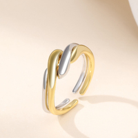 Juego de Anillos Combinados Daidan para Mujer, Dos Tonos, Plata, Chapado en Oro Irregular, Joyería, Anillo Ajustable con Diseño de Onda