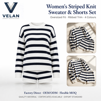 Ensemble décontracté deux pièces en maille à manches longues pour femme, rayé noir, collection printemps-été VELAN (vente en gros)