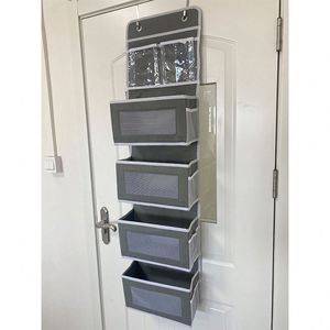 Wall Mount <b>Storage</b> for Bedroom Door 5-Shelf Foldable Hanging Clothing Organizer PVC Pocket Non-Woven Fabric Injection-Molded - Product Image 1