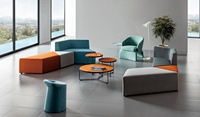 Ensemble de canapés modulaires de bureau modernes, en contreplaqué écologique, en cuir synthétique, en éponge haute densité, usage commercial, BIAOGUAN