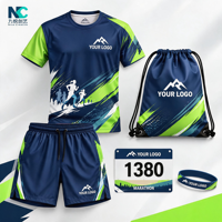 Ensemble de vêtements d'équipe de course à pied et de cyclisme personnalisés avec impression par sublimation, respirant, à séchage rapide, t-shirt de sport, short, sac à cordon