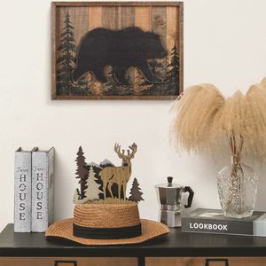 Wooden Deer Art <b>Rustic</b> Animal <b>Wood</b> Statues and Figurines Multilayer Woodland Elk Silhouettes Sculptures Decoration Home Decor - Product Image 2