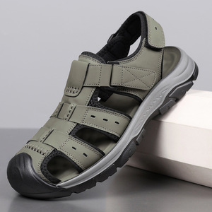 Sandales de randonnée pour hommes, grises, à bout fermé, avec boucle réglable, semelle antidérapante et résistante à l'usure, confortables et respirantes pour l'extérieur - Product Image 3