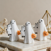 Patung Hantu Kristal Giok Putih Alami Grosir Dengan Patung Labu Batu Permata Penyembuhan Reiki Dekorasi Halloween