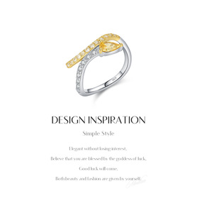 Bicolor Open Band Teardrop <b>Citrine</b> Zircon <b>Ring</b> 925 Silver Luxury Minimalist Stackable Gift <b>Ring</b> For Women - Product Image 6