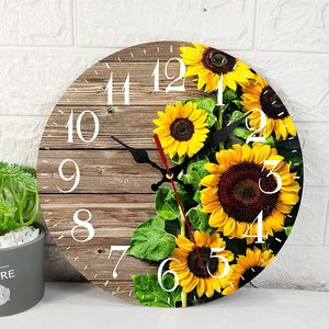 <span class=keywords><strong>Horloge</strong></span> <span class=keywords><strong>murale</strong></span> en bois rétro de 30 cm (12 pouces) en gros, design artistique créatif tournesol en MDF avec fonction quartz pour la décoration intérieure - Product Image 3