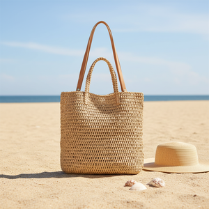 Bolso de mano de paja tejido a mano, gran capacidad, bolso de hombro de rafia para playa, bolso de verano ecológico, cesta de compras vintage estilo bohemio para viaje - Product Image 1
