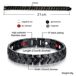 Stainless Steel Black Plated Energy Magnet Health Care Fashion Jewelry Bracelets for <b>Men</b> - Product Image 3