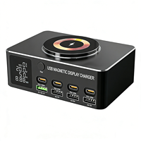 Chargeur à charge rapide Affichage numérique intelligent PD 100W Charge sans fil magnétique pour téléphones et ordinateurs portables Chargeur USB multi-ports