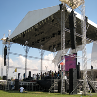 Système de treillis de toit en aluminium robuste de 20 m de portée pour la production de scènes de concert en plein air et la location d'événements