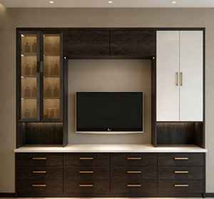 Meuble mural de style minimaliste avec cheminée intégrée, unité murale de salon, support TV pliable, console décorative - Product Image 6