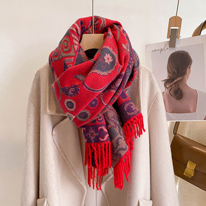 Bufanda tradicional gruesa hilada con núcleo para <span class=keywords><strong>mujer</strong></span> de otoño e invierno, chal de viaje con borlas de estilo étnico, Cachemira cálida con estilo único - Product Image 4