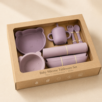 Ensemble cadeau pour bébé en silicone, ensemble d'alimentation pour bébé, assiette, bol, bavoir, cuillère, tasse, qualité alimentaire, logo personnalisé, emballage de vente au détail pour les détaillants