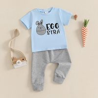 Ensemble de vêtements pour bébé garçon d'été en coton avec logo personnalisé, t-shirt à manches courtes et pantalon pour Pâques