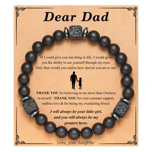 Hot Selling Black Frosted Square Vulkans tein Armband für Männer Vatertag Valentinstag Geburtstag Geschenk karte Armband