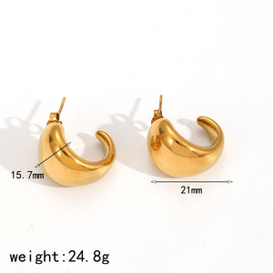 Geometric C-Shaped Stainless Steel Earrings Gold <b>Silver</b> <b>Studs</b> For Women Fashion Jewelry - Product Image 4